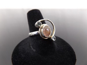 .925 Sterling Silver Amethyst and Peridot Cabochon Ring Size 8