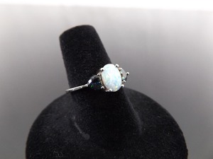 .925 Sterling Silver Mystic Quartz Hearts Accented Opal Cabochon Ring Size 7