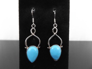 .925 Sterling Silver Turquoise Cabochon Dangle Hook Earrings