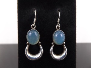 .925 Sterling Silver Turquoise Calcedony Dangle Hook Earrings