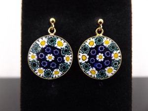 .925 Sterling Silver Murano Millefiori Vermeil Dangle Post Earrings