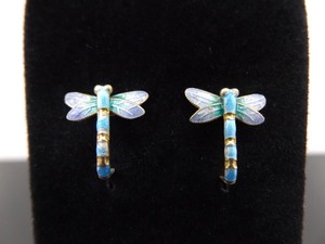 .925 Sterling Silver Cloisonne Enamel Dragonfly Post Earrings