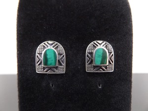.925 Sterling Silver Inlayed Malachite Post Earrings