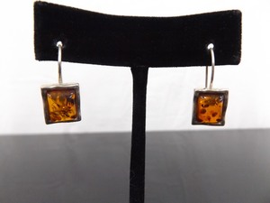 .925 Sterling Silver Amber Cabochon Hook Earrings