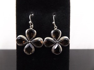 .925 Sterling Silver Faceted Smokey Quartz Dangle Hook Earrings