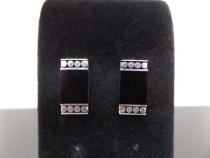 .925 Sterling Silver Inlayed Onyx Post Earrings