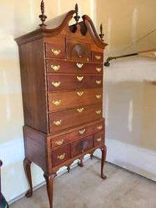Queen Anne 2-Piece Bonnet Top High Boy Chest, Measures more than 6-feet Tall
