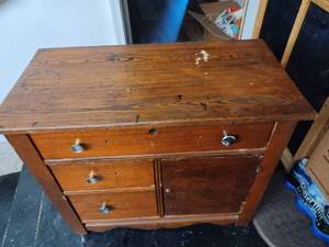 Hand-Made Vintage 3-Drawer Commode, Missing Door Hinges and Pull, also missing Back of Cabinet