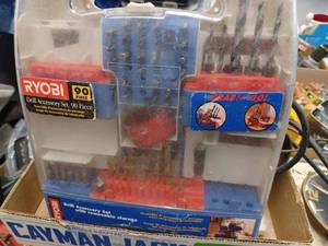 11 Boxes of Tools and Electrical Hardware including a Partial Set of Ryobi Screw Gun and Drill Bits in Plastic Case