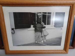 Framed and Matted Color Photograph of Sailboats and Framed and Matted B & W Photograph of Little Girl and Boy