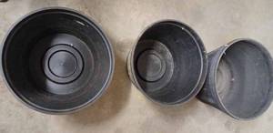 Three Plastic Patio Planters One is 16-inches Across X 10.5-inches Deep and Two are 15-inches across X 9,5-inches Deep