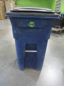 Large 64 Gallon Recycling Can With Lid - Used in warehouse, SOLD AS IS.