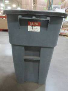Large 50 Gallon Trash Can With Lid - Used in warehouse, SOLD AS IS.