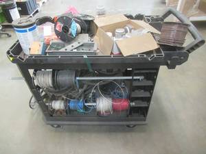 Rolling Cart with Electrical Cable, Fasteners & More  - USED IN WAREHOUSE - SOLD AS IS
