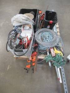 Wholesale Pallet of Clamps, Levels, Steel Cable & More -USED IN WAREHOUSE - SOLD AS IS