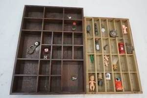 2 shadow boxes with collectibles