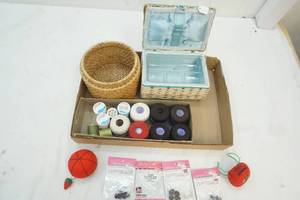 sewing thread pin cushions and small sewing box