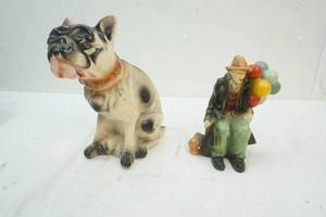 clown statue, dog coin bank