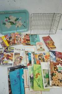 vintage cookbooks, dish drainer and