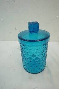 rare vintage EAPG blue glass diamond quilted pattern covered