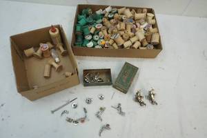 wooden thread spools, sewing machine feet parts