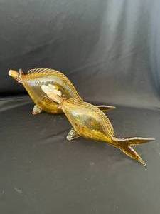 Vintage Yellow Glass Fish Bottles with Fin Stands