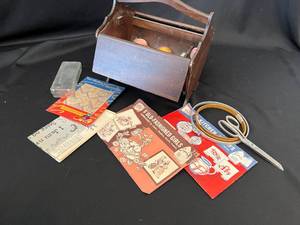Vintage Sewing Box, Embroidory Thread, and More