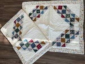 White Multicolored Quilt and Pillowcase Lot