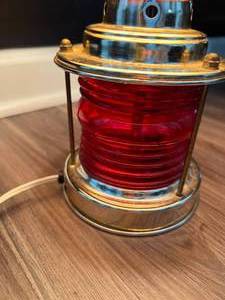 Vintage Red Lamp with Sailboat Shade
