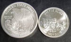 3 TROY OZ .999 FINE SILVER 2 OZ SILVER EAGLE DESIGN & 1 OZ PROSPECTOR