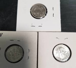 3 SILVER DIMES 1914-S BARBER VG 1955 1955-S ROOSEVELT UNC