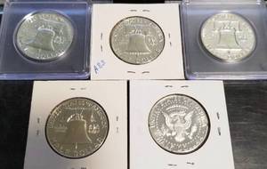 5 PROOF SILVER HALF DOLLARS 1959 1960 1961 1963 1964