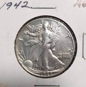 4 SILVER HALF DOLLARS 1942 WALKER AU, 1954 1956 1959-D FRANKLINS F-AU