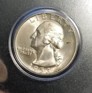 3 SILVER US COINS 1918-S WALKING LIB 50C 1953-S (BU) 1957 (PROOF) WASHINGTON 25C