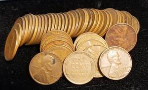 DATE ROLL OF 1938 WHEAT CENTS 50 COINS IN TUBE
