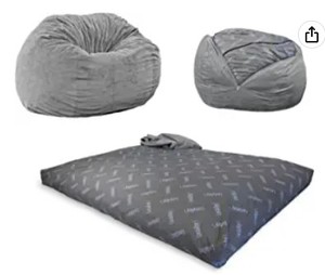 lot 824 image: CordaRoys Chenille Bean Bag Chair, Convertible Chair Folds from Bean Bag to Bed, QV-CH-CH Charcoal - Queen Size - SOLD AS IS