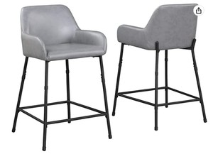 lot 831 image: oulluo Barstools Set of 2,Upholstered Counter Bar stools,Counter Height Bar stools,24 In Kitchen Home Bar Stools with Backs, Light Grey Faux Leather Bar Chair with Arms,Metal Stools for Kitchen Counter, BS2303 LG - SOLD AS IS
