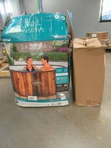 lot 832 image: Bestway SaluSpa Helsinki Inflatable Hot Tub Spa (71 x 26)  Features 180 Bubble Jets  Fits Up to 5 Persons (MISSING HAND PUMP, USED, UPON INSPECTION DID NOT NOTICE ANY RIPS OR HOLES)