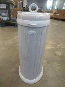 lot 851 image: ubbi Steel Odor Locking Diaper Pail in Woodgrain (SLIGHT DENTS ON THE SIDE)