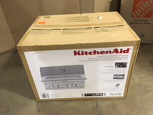 KitchenAid 4-Burner Built-in Propane Gas Island Grill Head in Stainless Steel with Rotisserie Burner, Open Box, Review all pictures