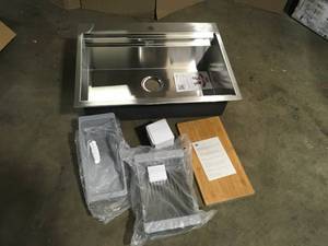 AKDY  Handcrafted All-in-One Drop-In 30 in. x 22 in. x 9 in. Single Bowl Kitchen Sink in Stainless Steel with Accessories, Open Box, review all pictures
