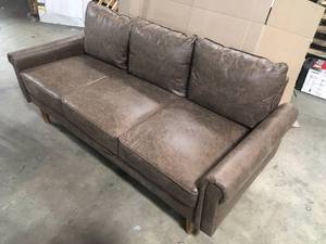Allwex Magic 74.01 in. Wide Suede Fabric Modern 3 Seat Compact Design Sofa in Dark Brown, Customer Returns Review all pictures