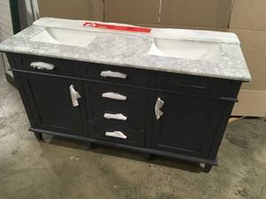 Home Decorators Collection Sonoma 60 in. W x 22 in. D x 34 in H Bath Vanity in Dark Charcoal with White Carrara marble Top, Customer return, Review all picture