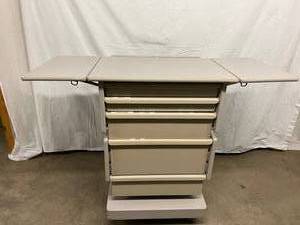 lot 7 image: 5 Drawer Medication Storage Cart With Extension Side flip Up Tabletop Shelves For A Bigger Work Surface  Great Condition