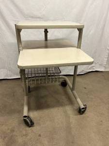 lot 8 image: ANTHRO 2 TIER PORTABLE INVENTORY WORKSTATION CART WITH SWING OUT BASKET & WIREMOLD PLUG IN OUTLET CENTER POWER STRIP - GREAT CONDITION