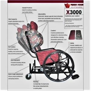 lot 18 image: MSRP $3000 ROCK-KING X3000 ROCK-N-GO Floral Pattern ROCKING TILTING Wheelchair - CHECK OUT THE YOUTUBE FOR MORE ABOUT THIS SPECIAL WHEELCHAIR