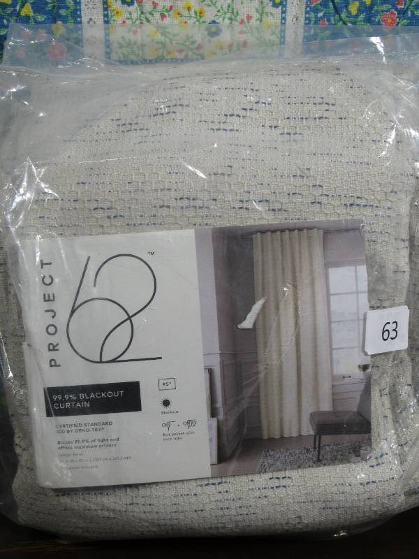 lot 63 image: Project 62 1pc Blackout Indigo Doral Window Curtain Panel Cream 50W x 95L