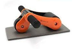 lot 37 image: LiveFit Non-Slip Portable Fitness Ab Roller w Knee Pad  White