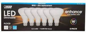 lot 77 image: Feit Electric Dimmable Led BR 30 Flood 65W 6 Pack Daylight