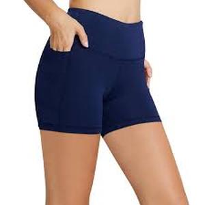 lot 129 image: BALEAF Womens 5 Active Wear High Waist Yoga Shorts with Side Pockets & Tummy Control  Navy Blue  XXXL
